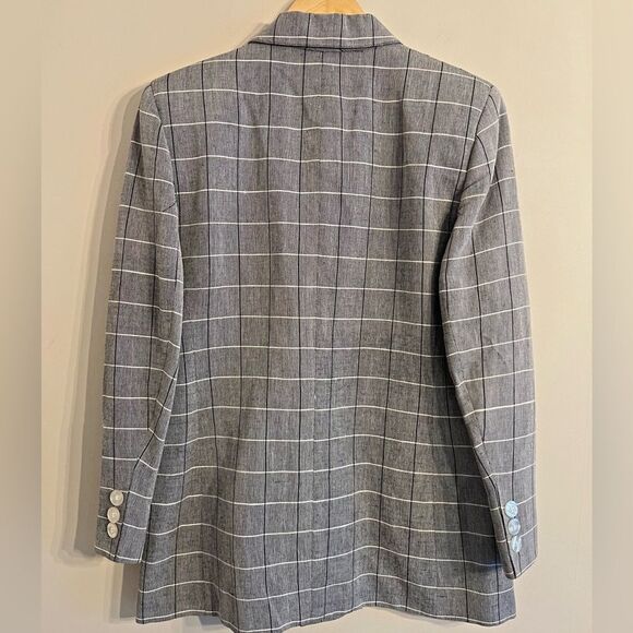 Giorgio Sant’Angelo Gray Plaid Linen Blazer 80s VTG Double Breasted 8 windowpane - Picture 8 of 10